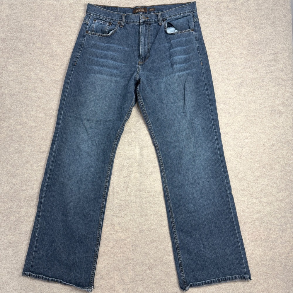 Aeropostale Mens Bootcut Jeans 34x34 Medium Wash Blue Cotton Denim Distressed